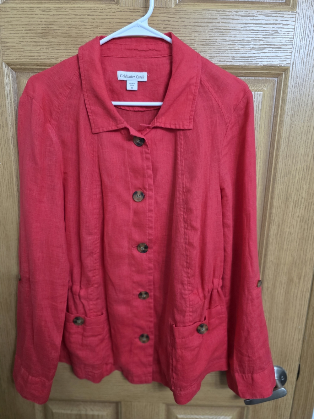 Coldwater Creek Bright Coral Button-Front Linen Jacket
